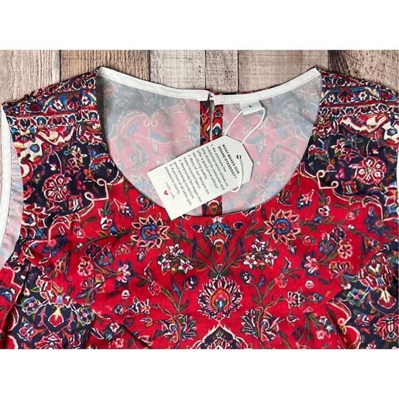 Made With Love Red Floral Pleated Sleeveless A-Line Dress LARGE NWT‎ Romantic - Picture 4 of 9